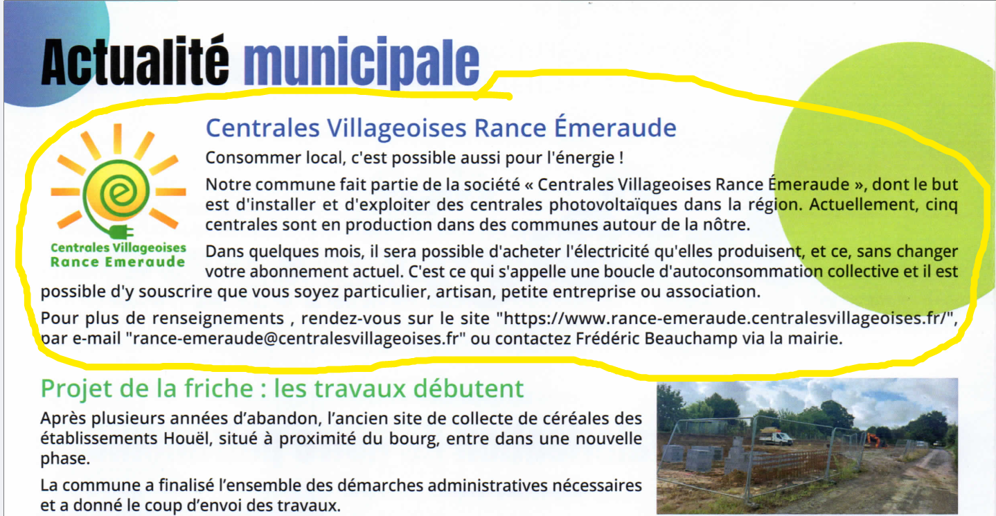 On parle toujoirs de nous : CVRE dans le bulletin municipal de juillet des Champs-Géraux